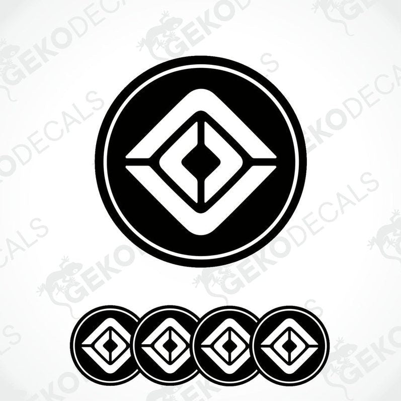 A set of four black and white vinyl decals with a geometric diamond pattern design.