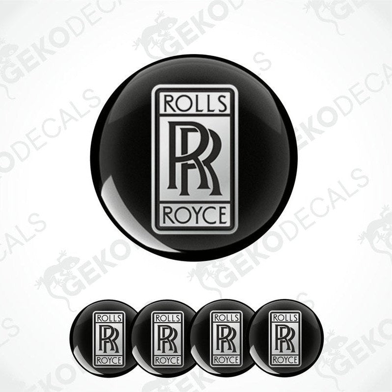 A set of four black vinyl stickers with the Rolls Royce logo in white.
