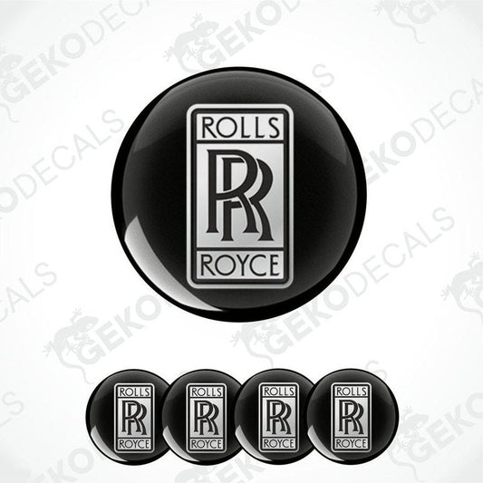 A set of four black vinyl stickers with the Rolls Royce logo in white.