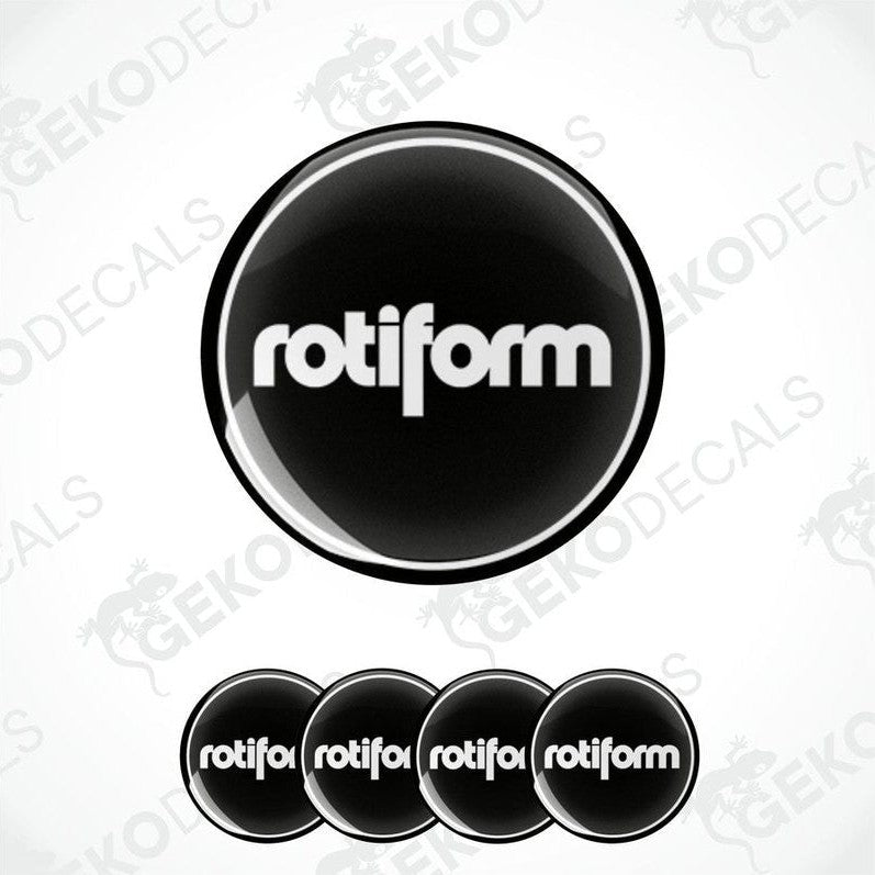 A set of four black vinyl stickers with the word 'ROTIFORM' printed on them, displayed against a white background.