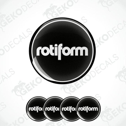 A set of four black vinyl stickers with the word 'ROTIFORM' printed on them, displayed against a white background.