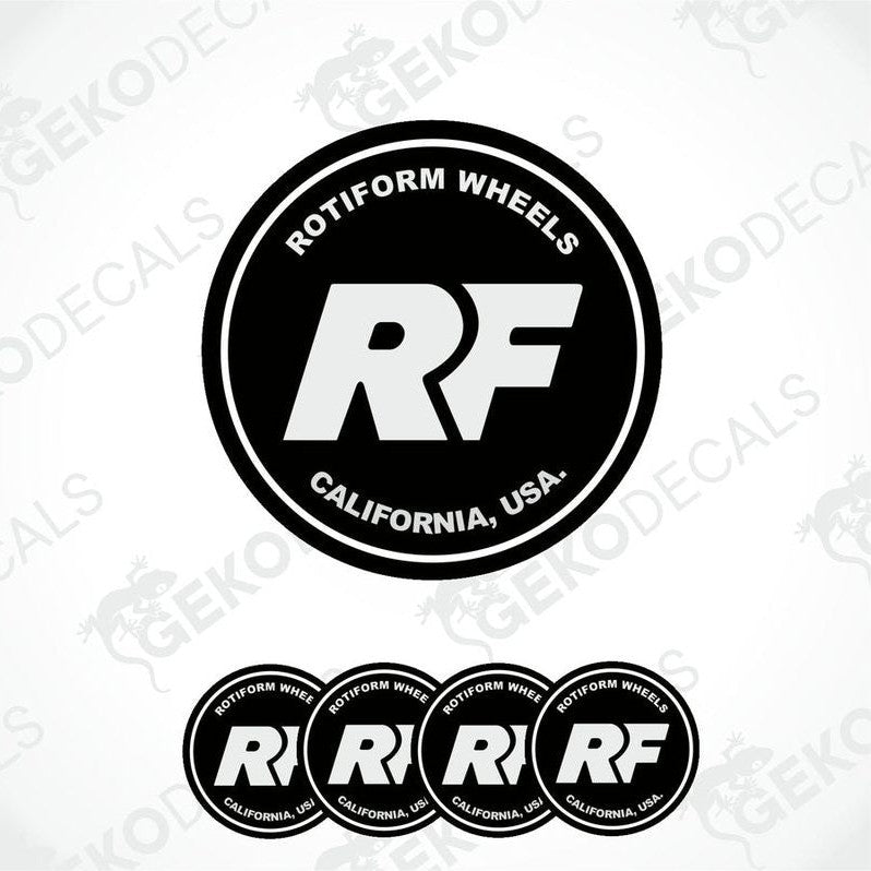 A set of four black vinyl stickers with the ROTIFORM Wheels logo and additional text 'California, USA'.