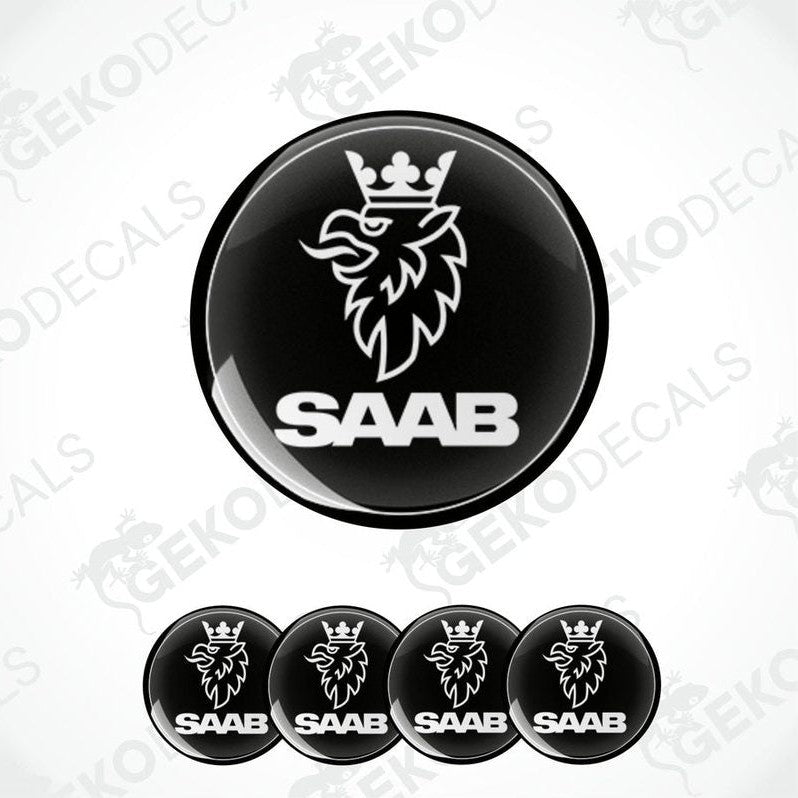 Set of four black and white vinyl decals with the SAAB logo.
