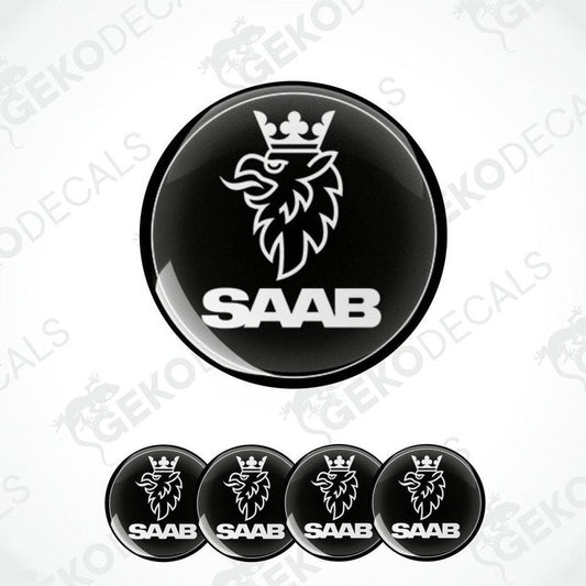 Set of four black and white vinyl decals with the SAAB logo.