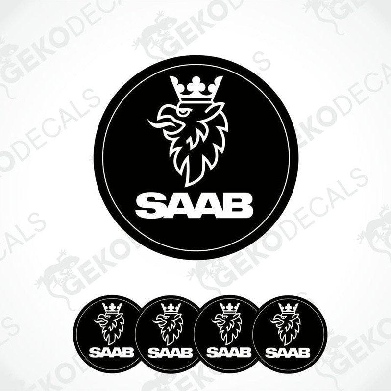 Set of four black and white vinyl decals with the SAAB logo.