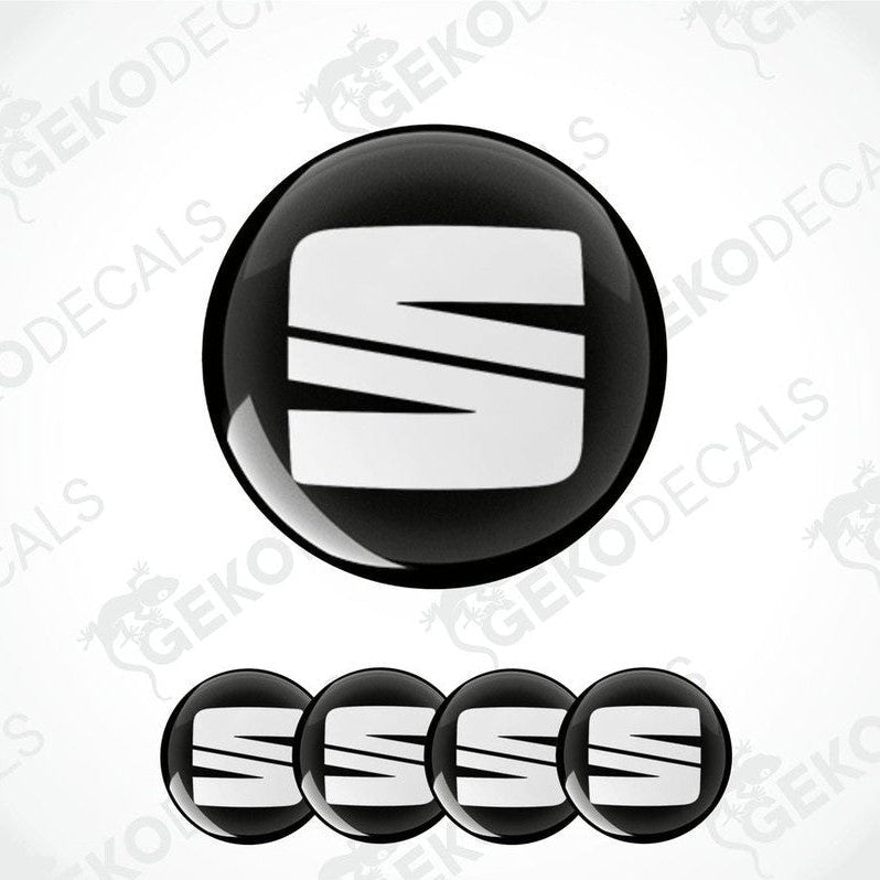 Set of four black vinyl stickers with white SEAT logo