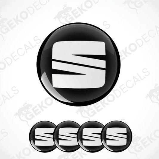 Set of four black vinyl stickers with white SEAT logo