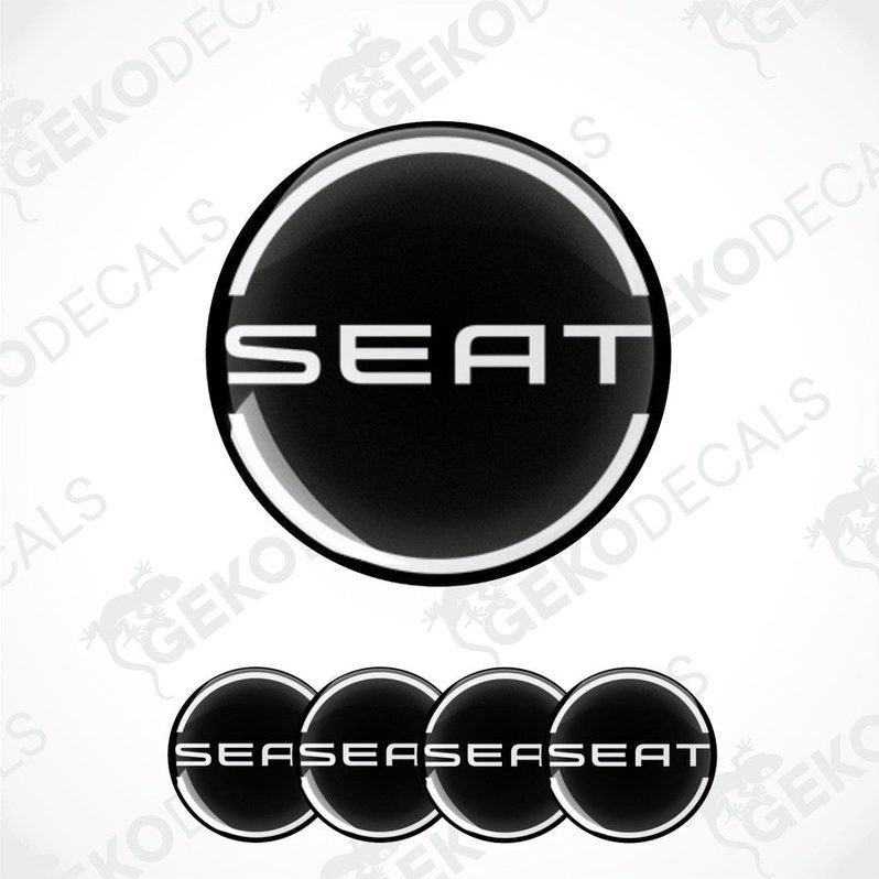 Set of four black vinyl decals with the SEAT brand logo, the largest in the center and smaller replications surrounding it.