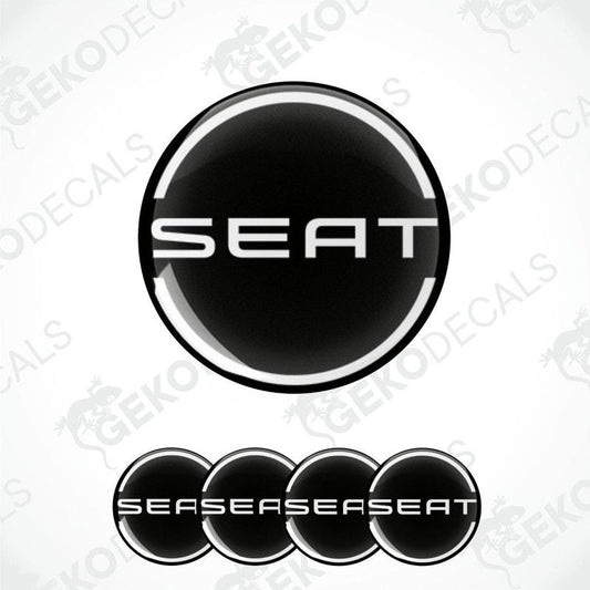 Set of four black vinyl decals with the SEAT brand logo, the largest in the center and smaller replications surrounding it.