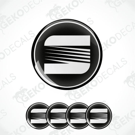 Set of four vinyl decals with polyurethane coating, featuring the SEAT logo in black and white.