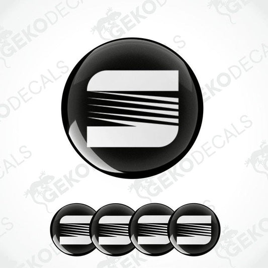 Set of four vinyl decals with polyurethane coating, featuring the SEAT logo in black and white.