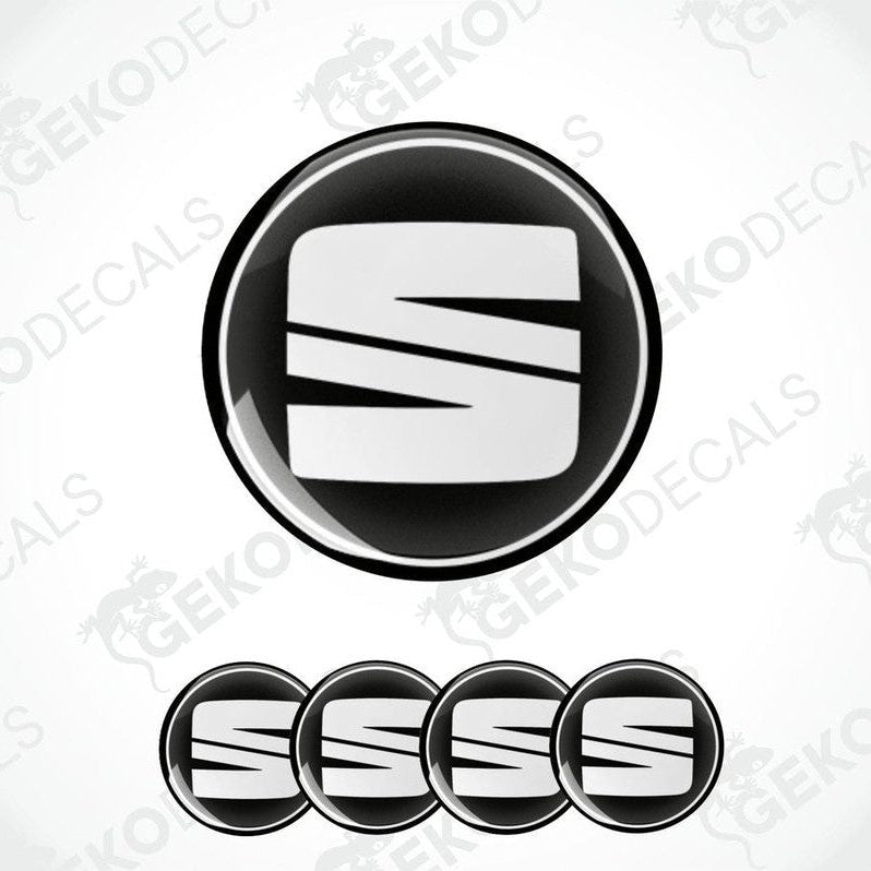 Set of four vinyl decals with polyurethane coating, featuring the SEAT logo in black and white.