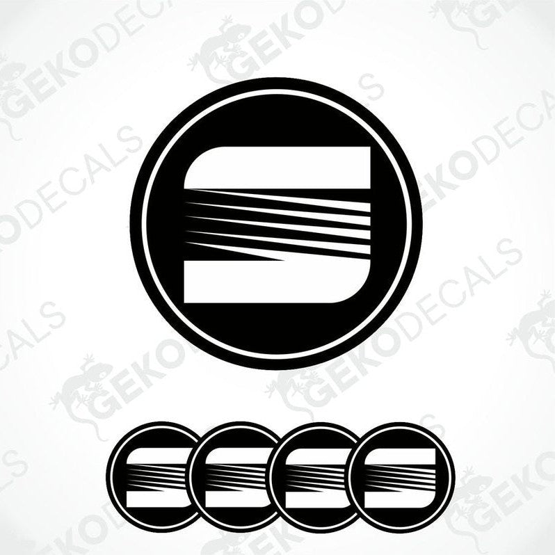 Set of four vinyl decals with polyurethane coating, featuring the SEAT logo in black and white.