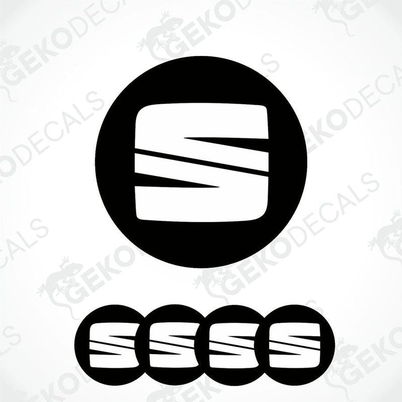 Set of four black vinyl stickers with white SEAT logo