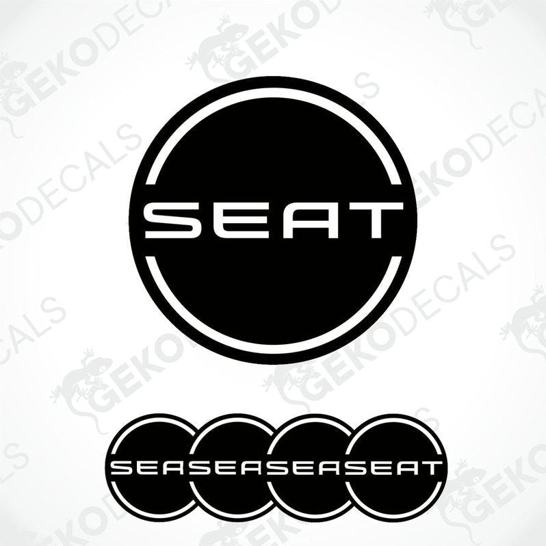 Set of four black vinyl decals with the SEAT brand logo, the largest in the center and smaller replications surrounding it.