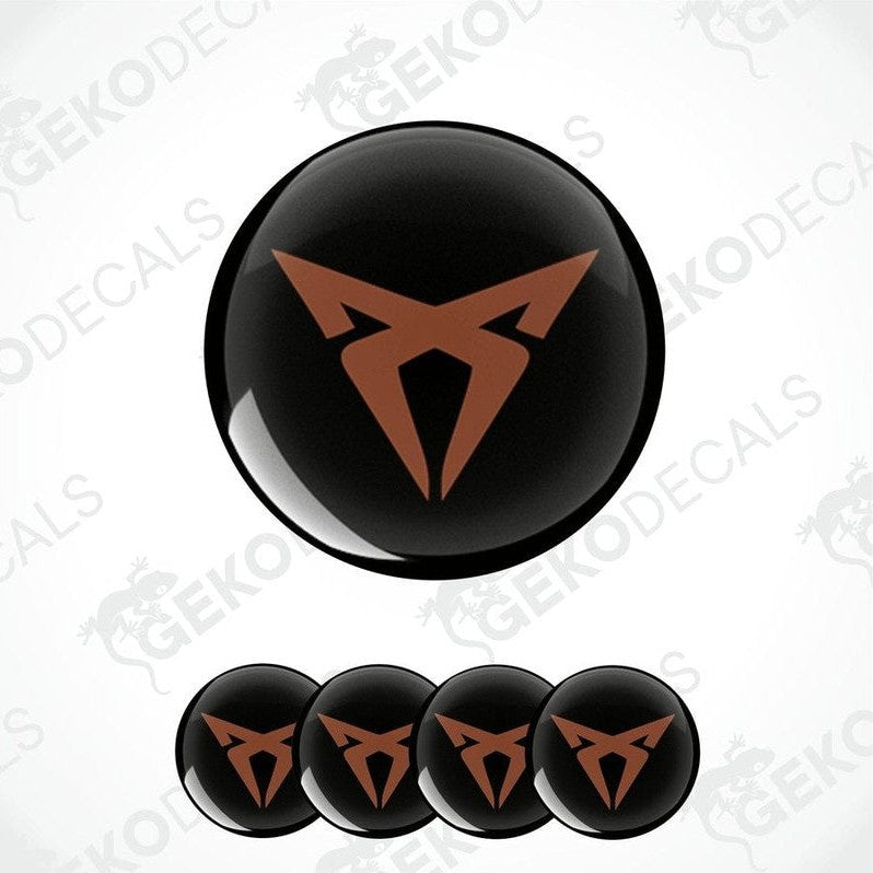 Set of four black vinyl stickers with brown Seat Cupra logo