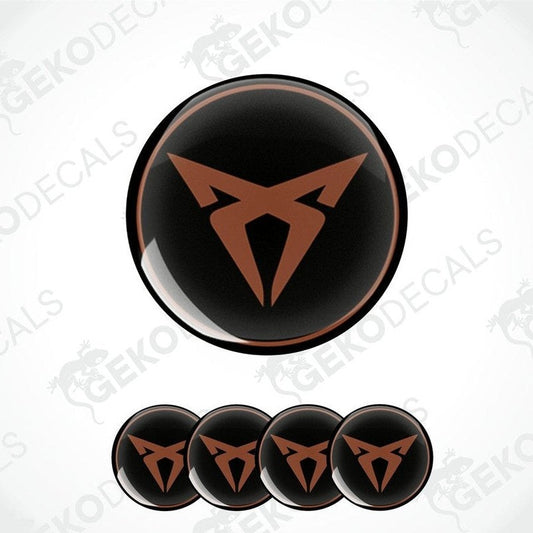 Set of four black vinyl stickers with brown Seat Cupra logo