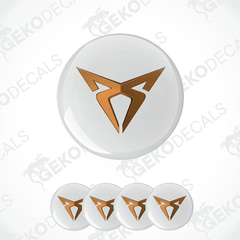 Set of four white vinyl stickers with chrome brown Seat Cupra logo