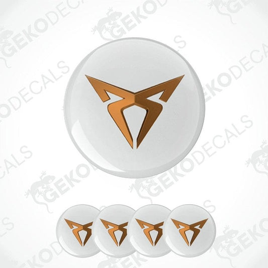 Set of four white vinyl stickers with chrome brown Seat Cupra logo