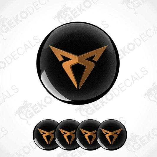Set of four black vinyl stickers with chrome brown Seat Cupra logo