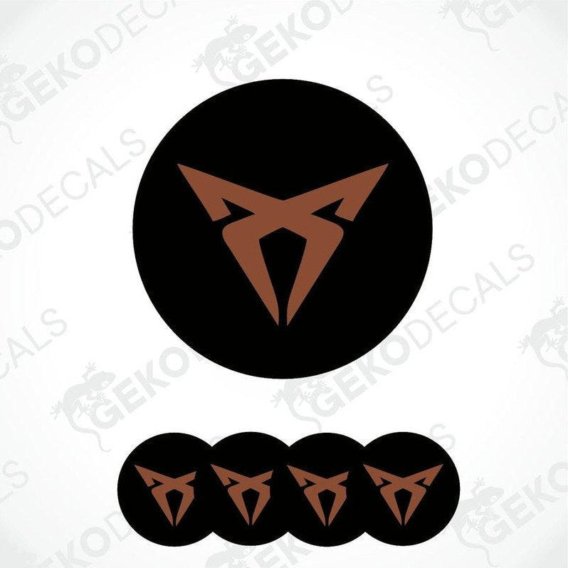 Set of four black vinyl stickers with brown Seat Cupra logo