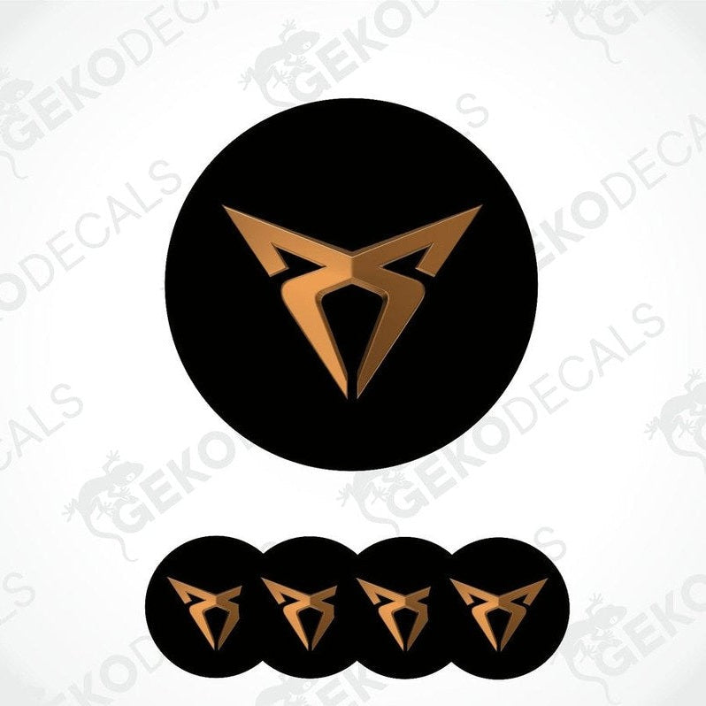 Set of four black vinyl stickers with chrome brown Seat Cupra logo