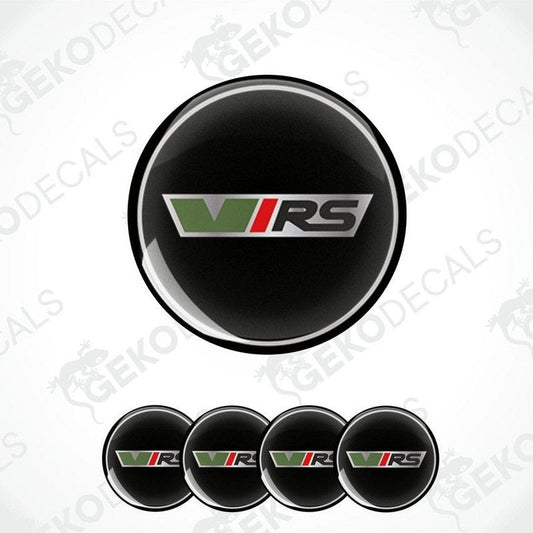 A set of four vinyl decals with a polyurethane coating designed for a car, featuring the VRS logo on a black background.