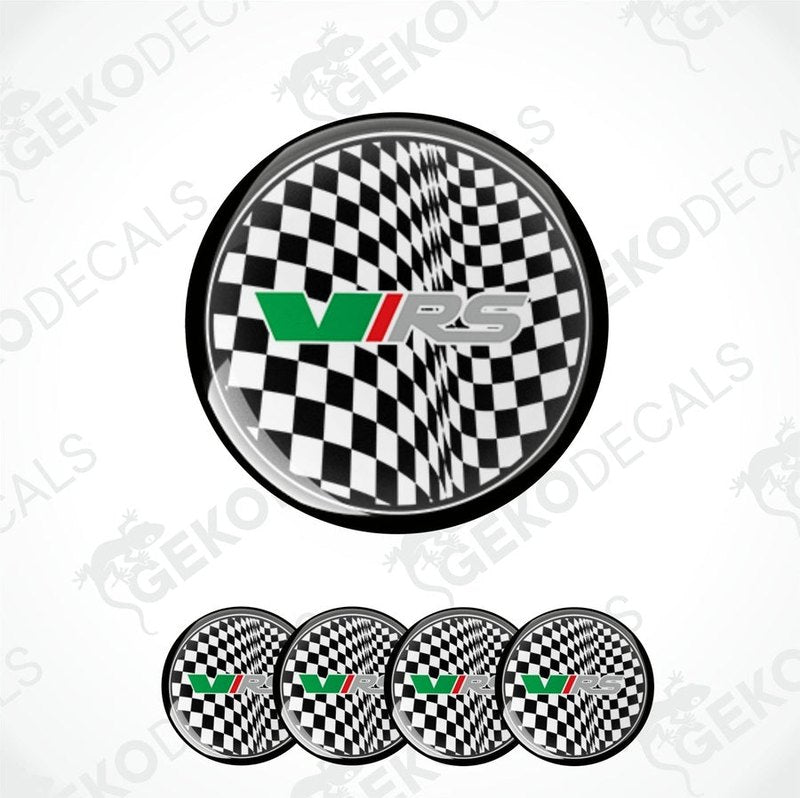 A set of vinyl decals for a Skoda vehicle, featuring a checkered pattern and the VRS logo.