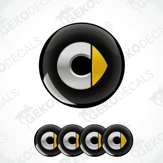 A set of four black vinyl stickers with a yellow 'SMART' logo design.