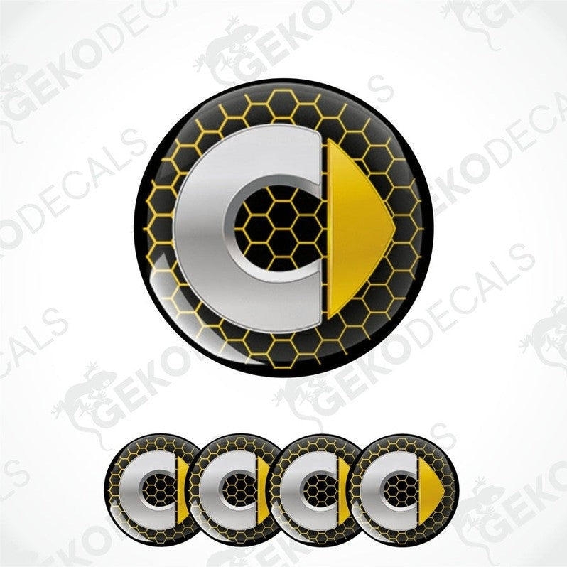 A set of car decals featuring a black, yellow, and gray color scheme with a honeycomb pattern and a stylized 'SMART' logo.