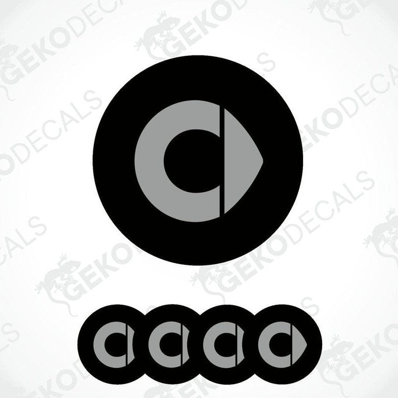 A set of four black vinyl stickers with a grey'SMART' logo design.