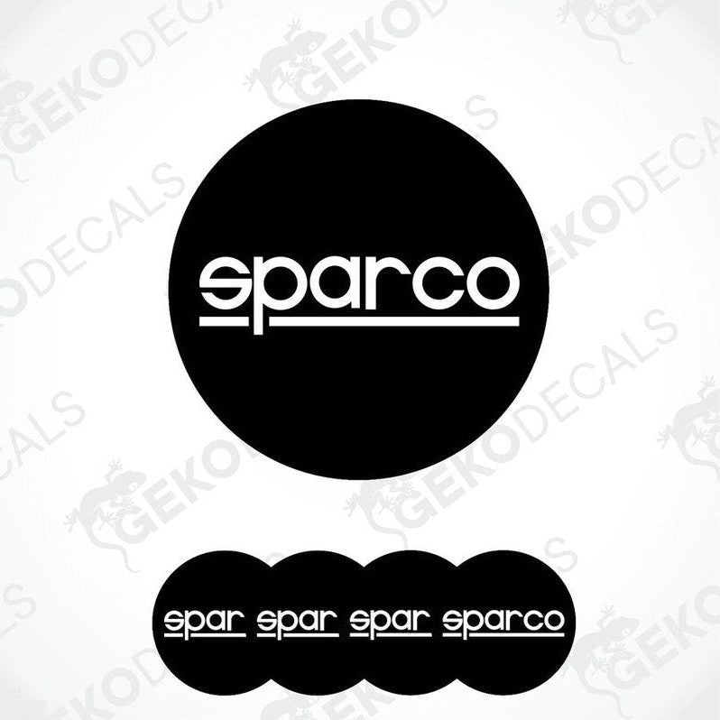 A set of four black vinyl stickers with the SPARCO brand logo on them.