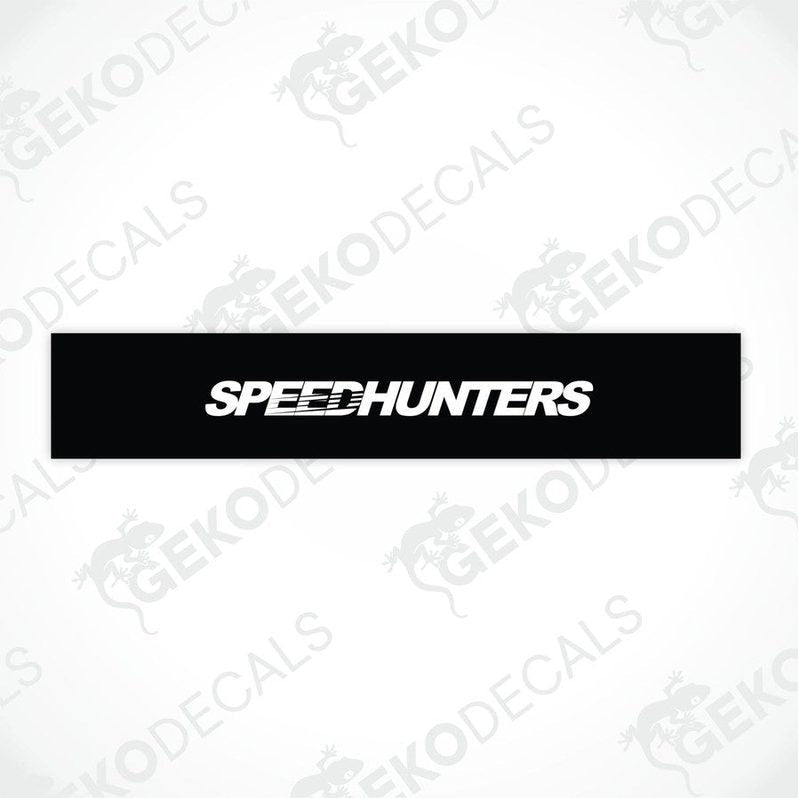 Black car windshield sun visor with white text SPEEDHUNTERS