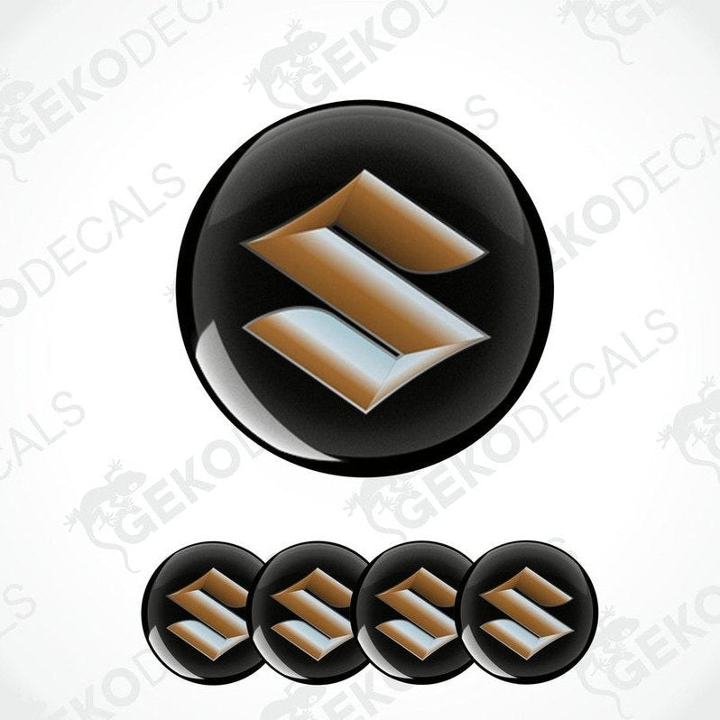 A set of four vinyl decals with polyurethane coating featuring the SUZUKI logo.