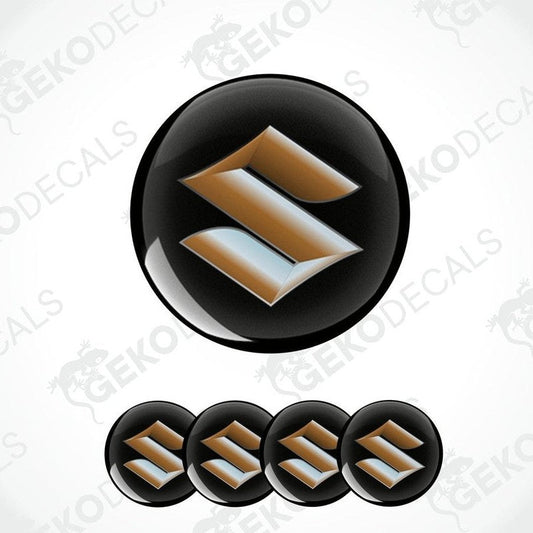 A set of four vinyl decals with polyurethane coating featuring the SUZUKI logo.
