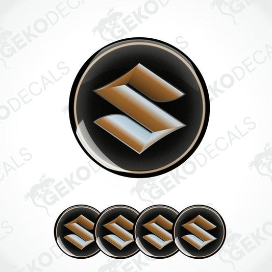 A set of four vinyl decals with polyurethane coating featuring the SUZUKI logo.