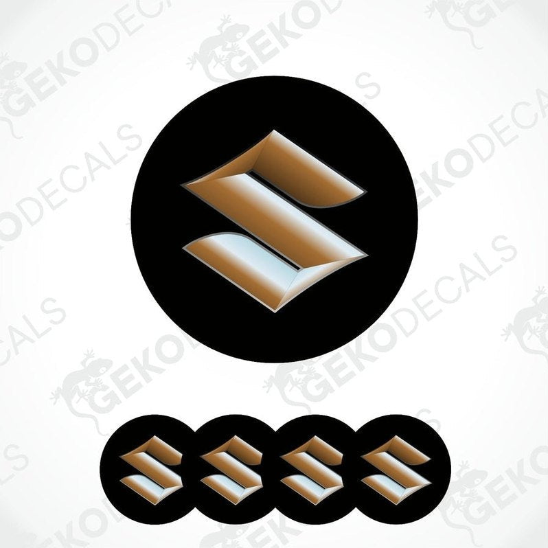 A set of four vinyl decals with polyurethane coating featuring the SUZUKI logo.