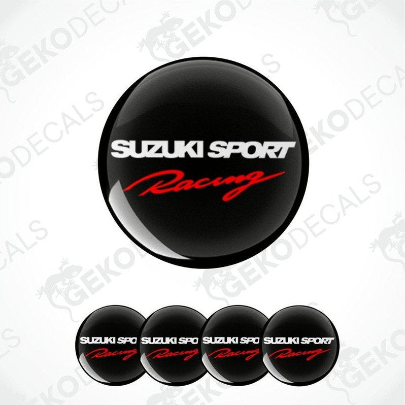 Set of four black, red, and white Suzuki Sport Racing vinyl decals.