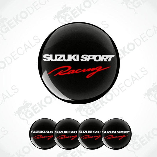Set of four black, red, and white Suzuki Sport Racing vinyl decals.