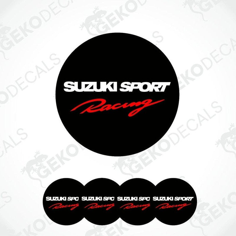 Set of four black, red, and white Suzuki Sport Racing vinyl decals.