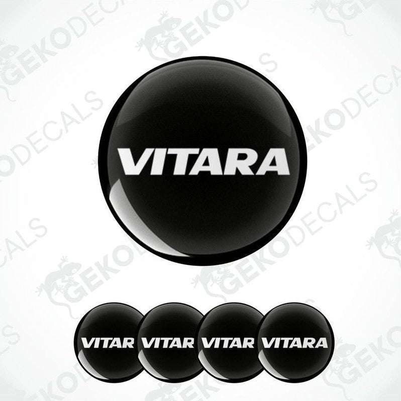 Set of four black vinyl decals with the text 'VITARA' on them, presented against a white background.