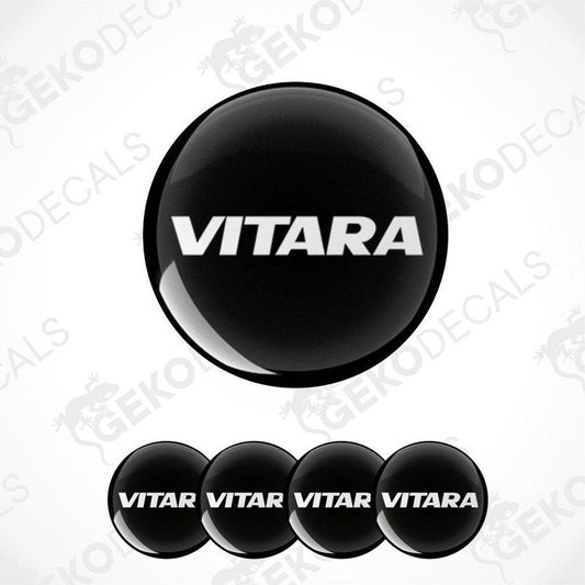 Set of four black vinyl decals with the text 'VITARA' on them, presented against a white background.