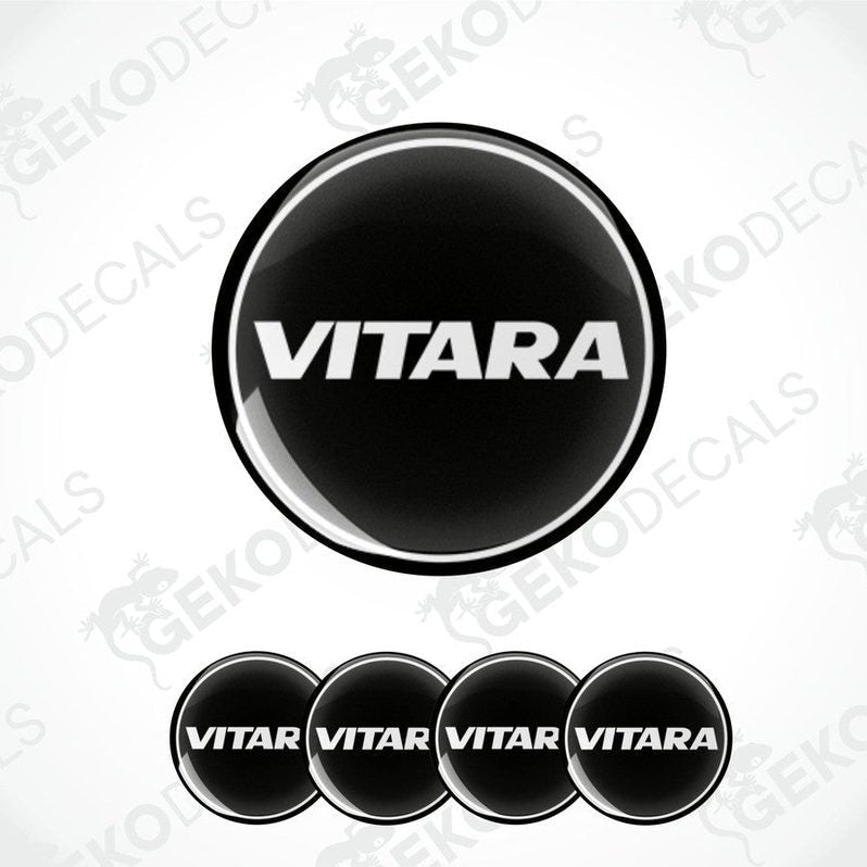 Set of four black vinyl decals with the text 'VITARA' on them, presented against a white background.