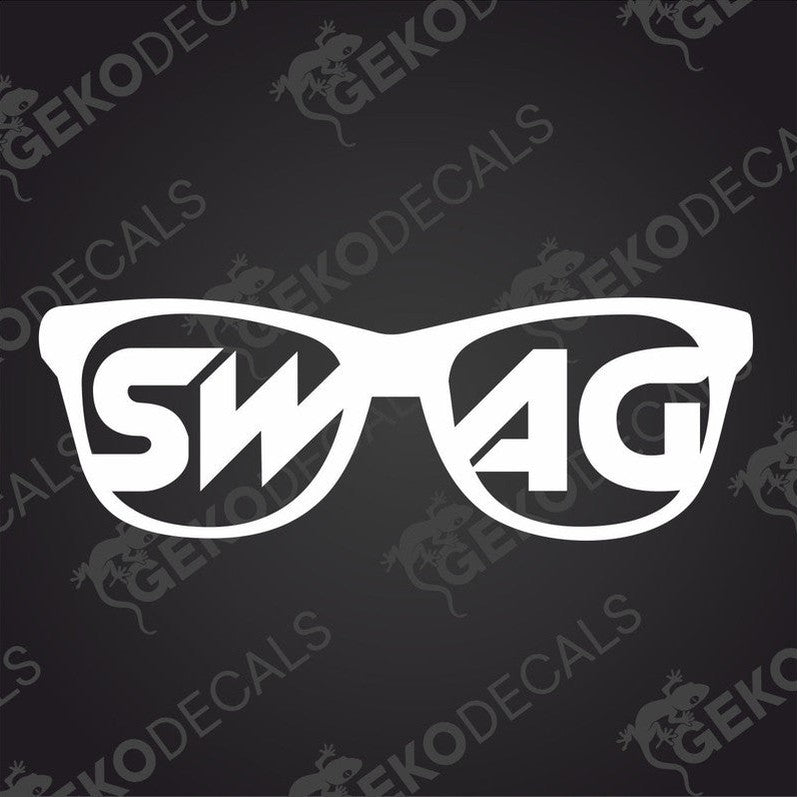 A design with the word 'SWAG' written in white inside the glasses.