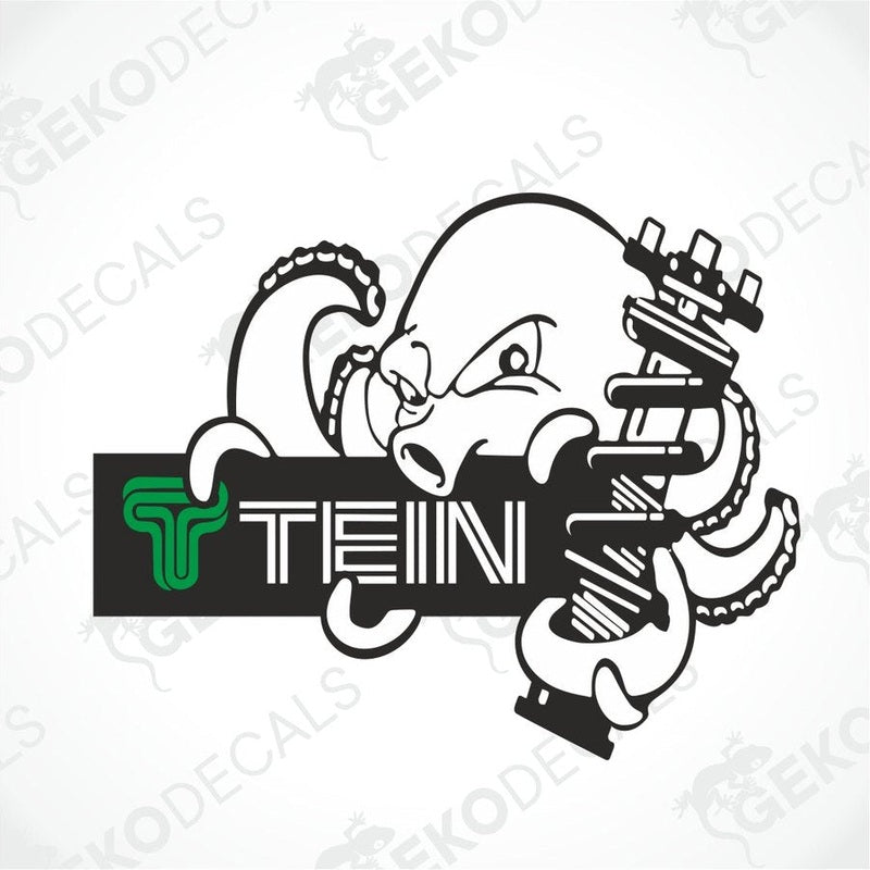 TEINI black die-cut vinyl car decal with cartoon octopus and green T logo