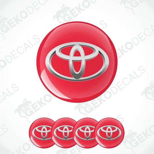 A set of four red vinyl decals with the TOYOTA logo, displayed on a white background.