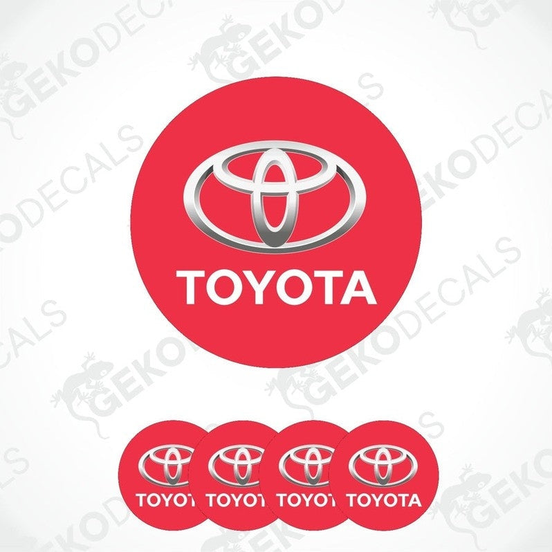 A set of four red vinyl stickers with the Toyota brand logo on them.
