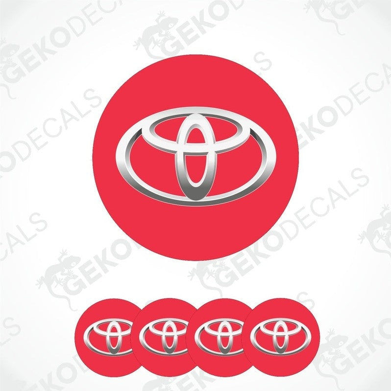 A set of four red vinyl decals with the TOYOTA logo, displayed on a white background.