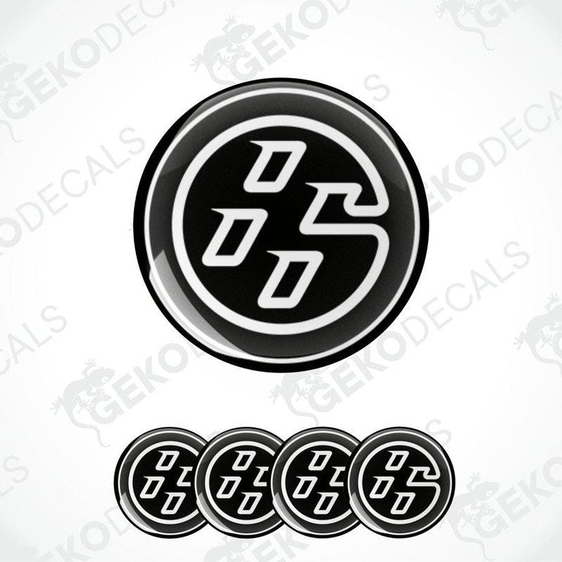 A set of four black vinyl stickers with the TOYOTA 66 logo, designed for use on car wheels or caps.