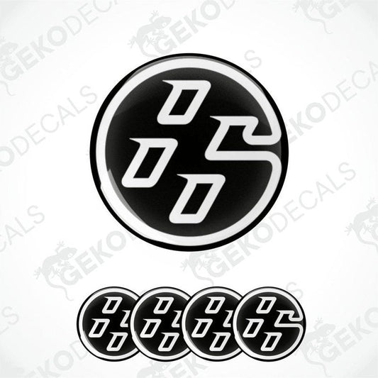 A set of four black vinyl stickers with the TOYOTA 66 logo, designed for use on car wheels or caps.